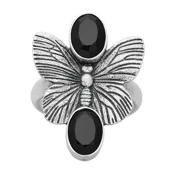 Vintage Faceted Black Onyx Butterfly Silver Ring Size 7.5 - Picture 5 of 5